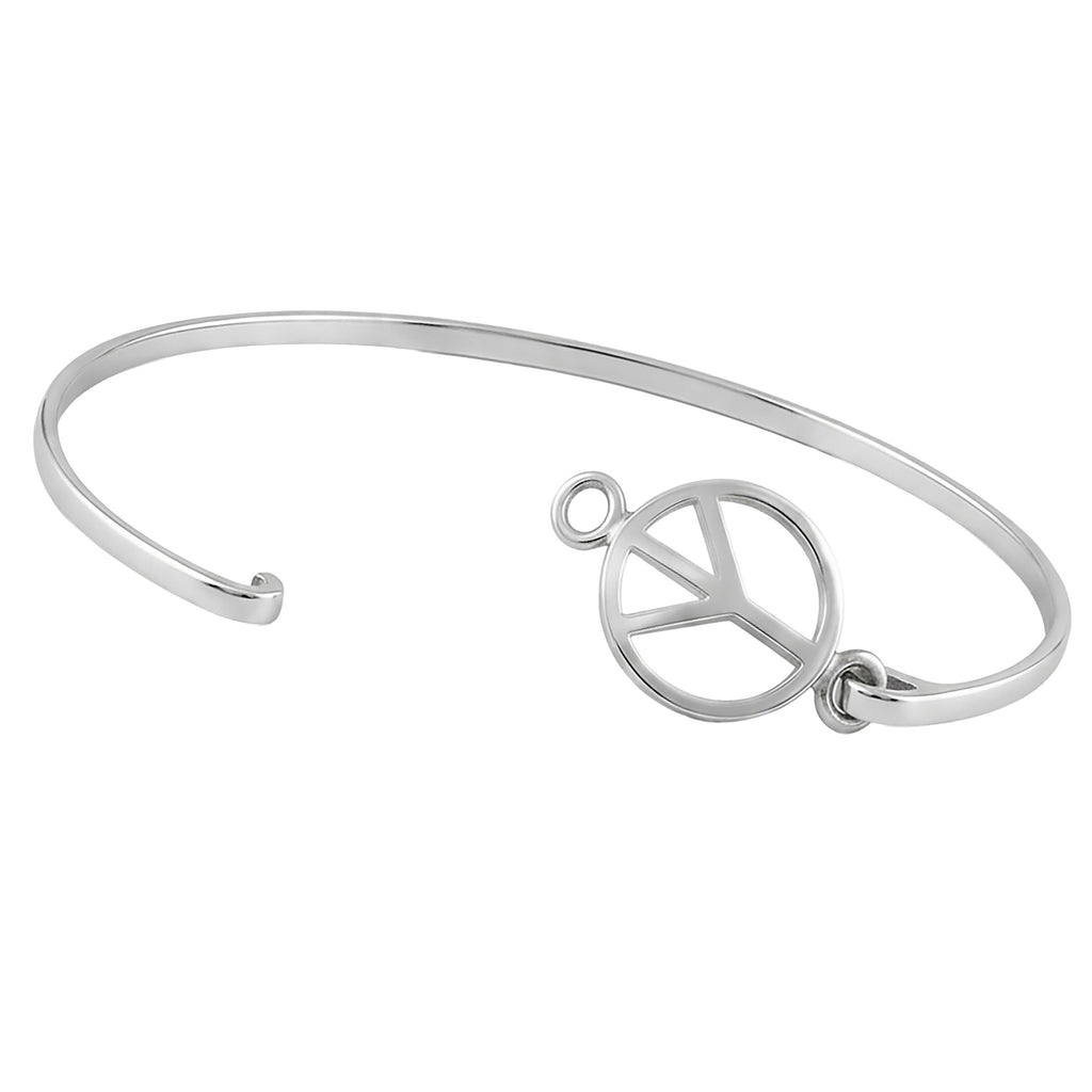 Peace Sign Bangle Bracelet | 925 Sterling Silver