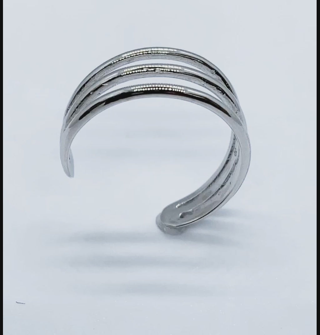 Toe Ring Real 14K White Gold Triple Row  Adjustable or Pinky ring