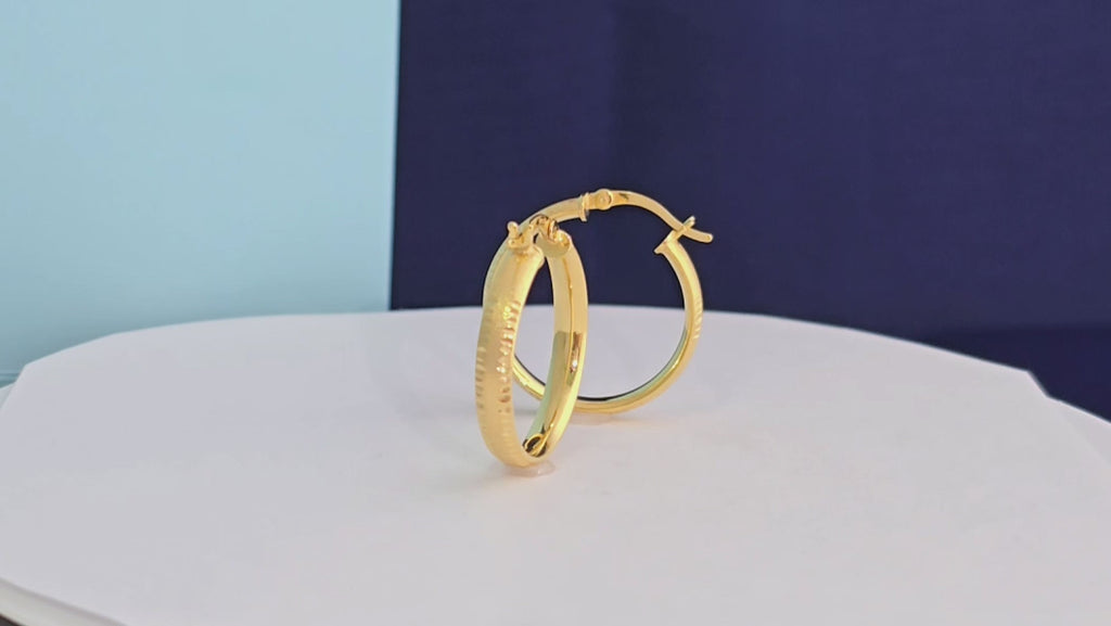 25mm Gold Plated 925 Sterling Silver Textured Hoop Earrings - Dainty & Hypoallergenic