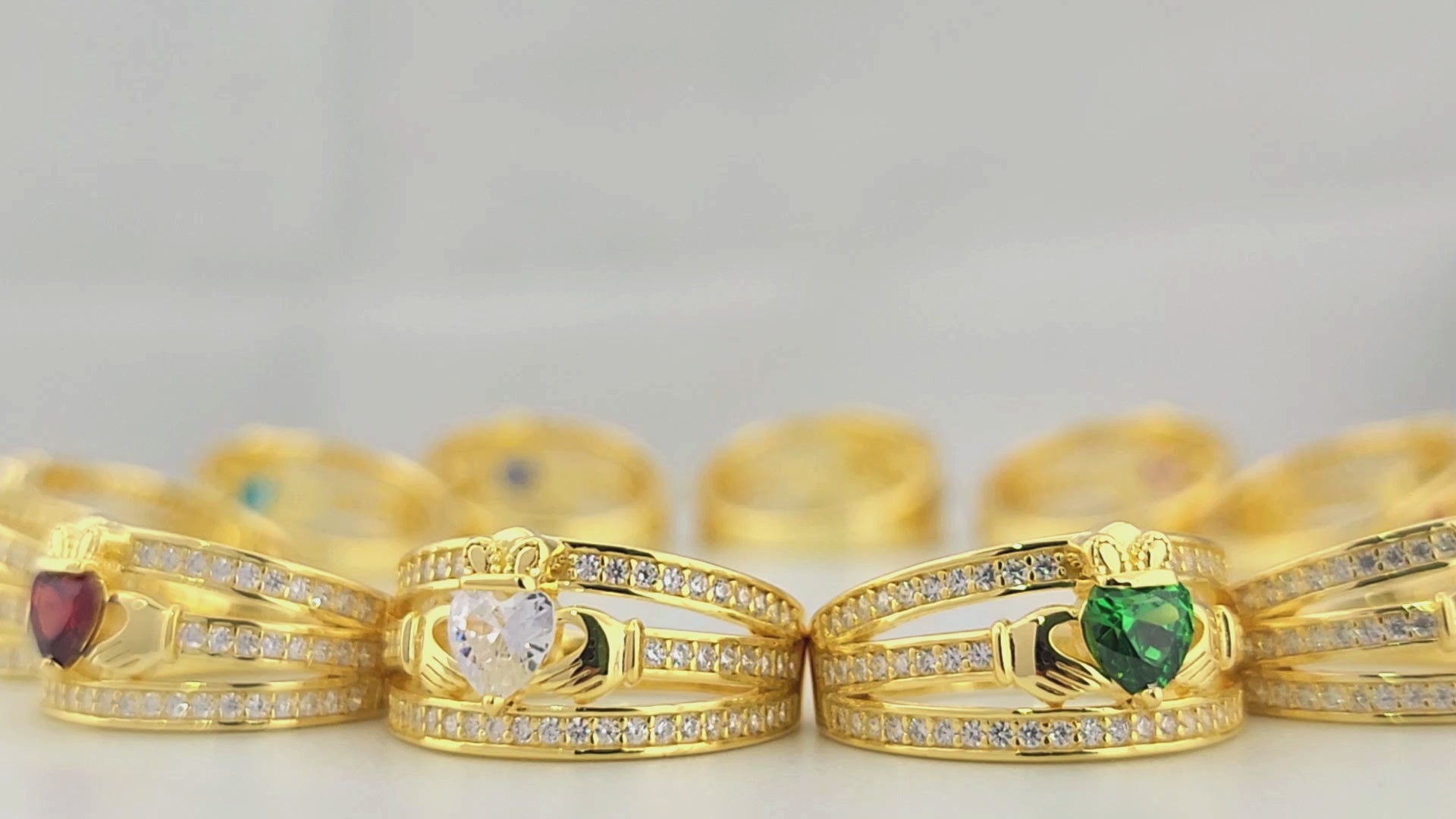 Claddagh Ring Birthstone - Irish Celtic Love and Friendship Ring Sterling Silver 925 Yellow Gold Overlay | - Sterling Silver 925