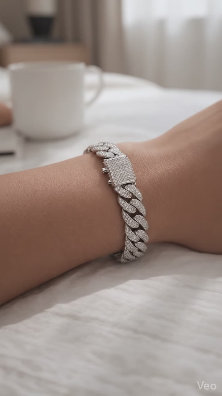 Luxurious 11mm Iced Out Cuban Link Bracelet - Real 925 Sterling Silver - Rhodium Plated - Dazzling Pave CZ Diamonds - Statement Piece for Men & Women