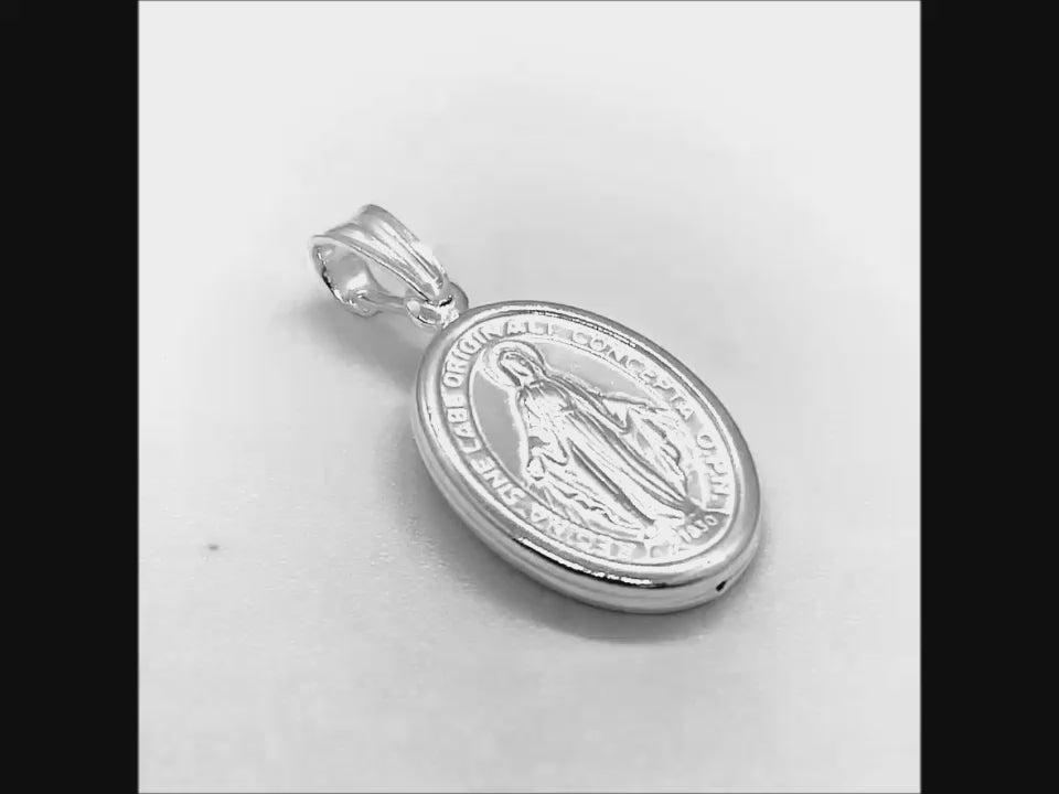 Sterling Silver 925 Miraculous Mary Medal Necklace Oval Charm Pendant in Small and medium SizesReligious Gift NecklaceFine Religious Saint M