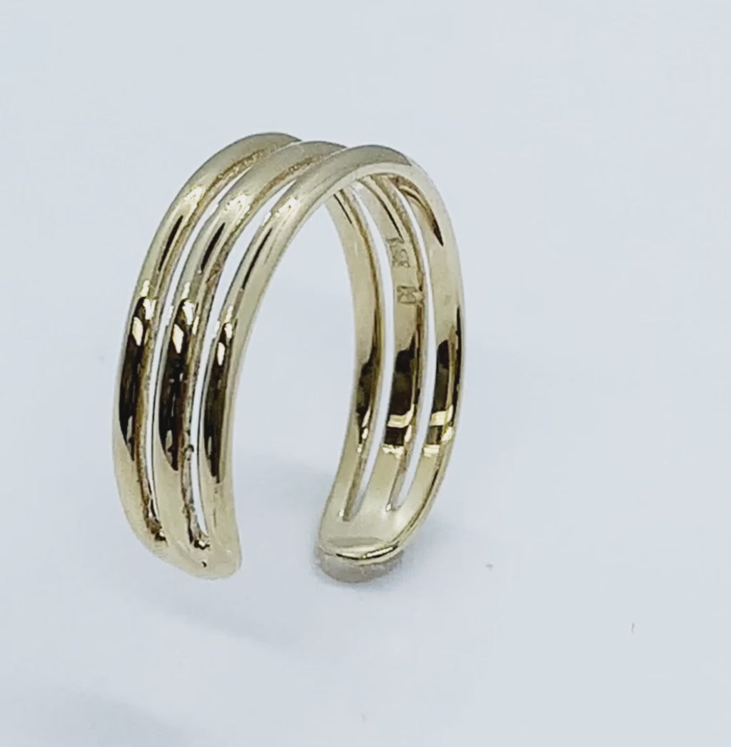 14K Yellow Gold Adjustable Toe Ring – Elegant Three-Row Design with Sparkling Crystals by Perfect for a Touch of Classic Sophistication -