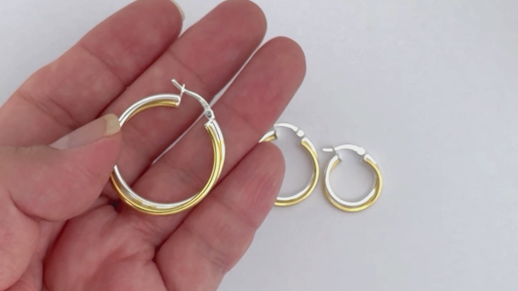 Sterling Silver Two Tone Intertwined Hoop Earrings - 925 Gold Plated Hoops 20mm 25mm 30mm - Sterling Silver 925