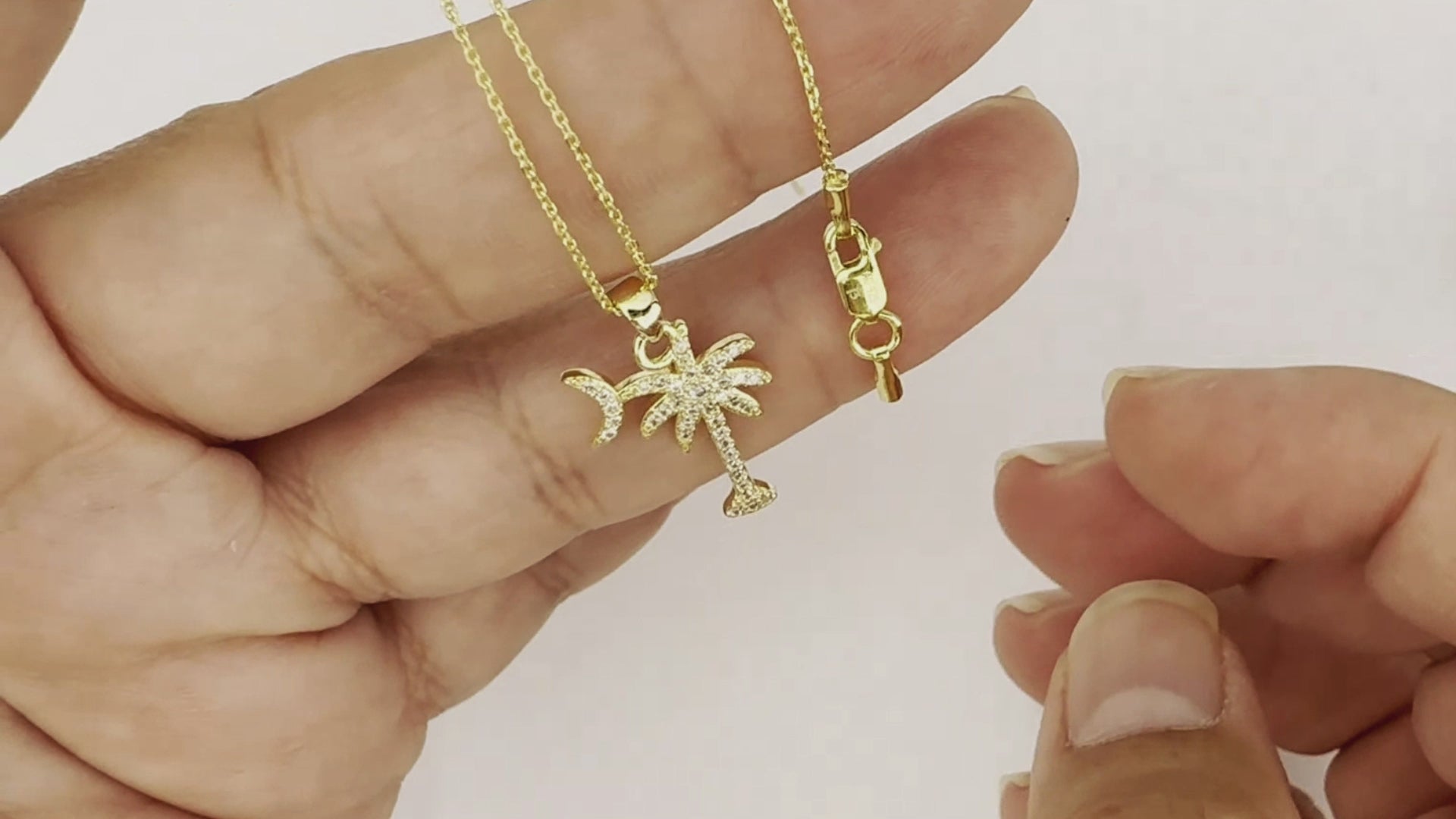 Sterling Silver Palmetto Moon Necklace with Cubic Zirconia - South Carolina Symbol Jewelry - Sterling Silver 925