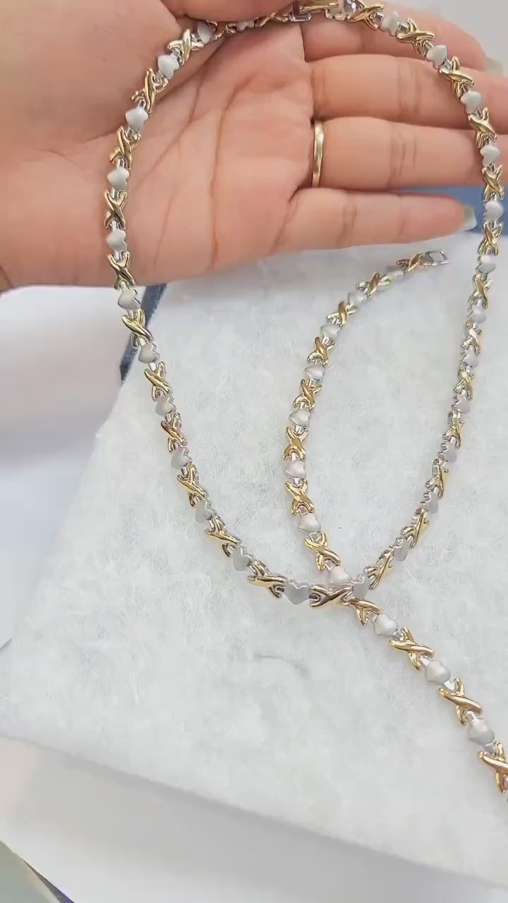 Gold Heart XOXO Necklace and Bracelet Set - Stainless Steel