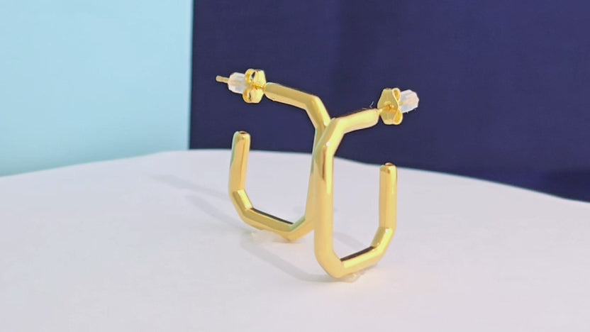 Square Geometric Hoop Earrings – Gold Tone 925 Sterling Silver Modern Minimalist Hoops