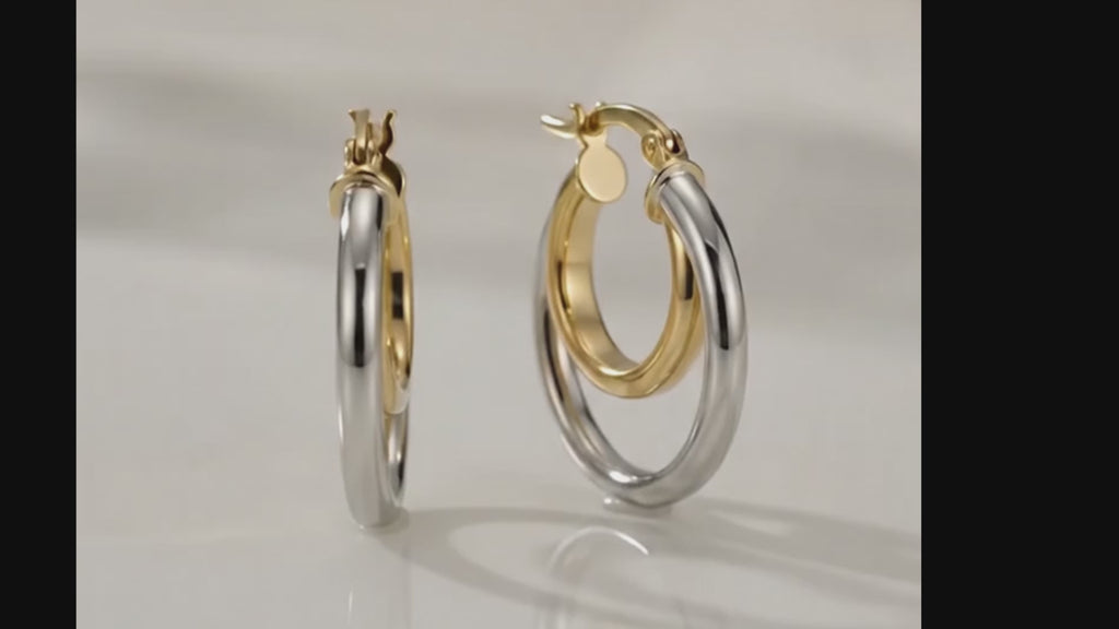 925 Sterling Silver Two Tone Intertwined Hoop Earrings – Gold & Silver Double Hoops