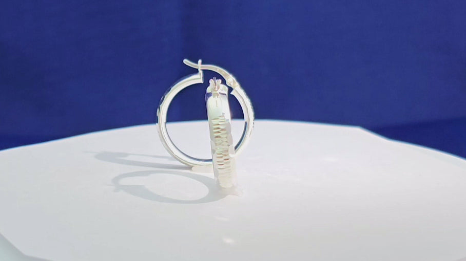 Faceted Diamond-Cut Hoop Earrings in 925 Sterling Silver & Gold Plated (25mm)