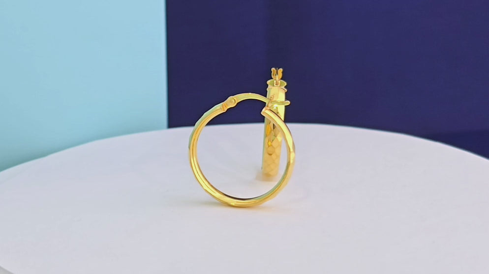 Faceted Yellow Gold Hoop Earrings — Sterling Silver 925