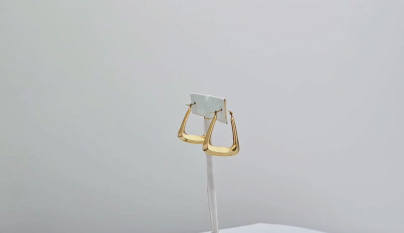 10k Yellow Gold Semi-Rectangular Hoop Earrings | Geometric Triangle Tube Hoops