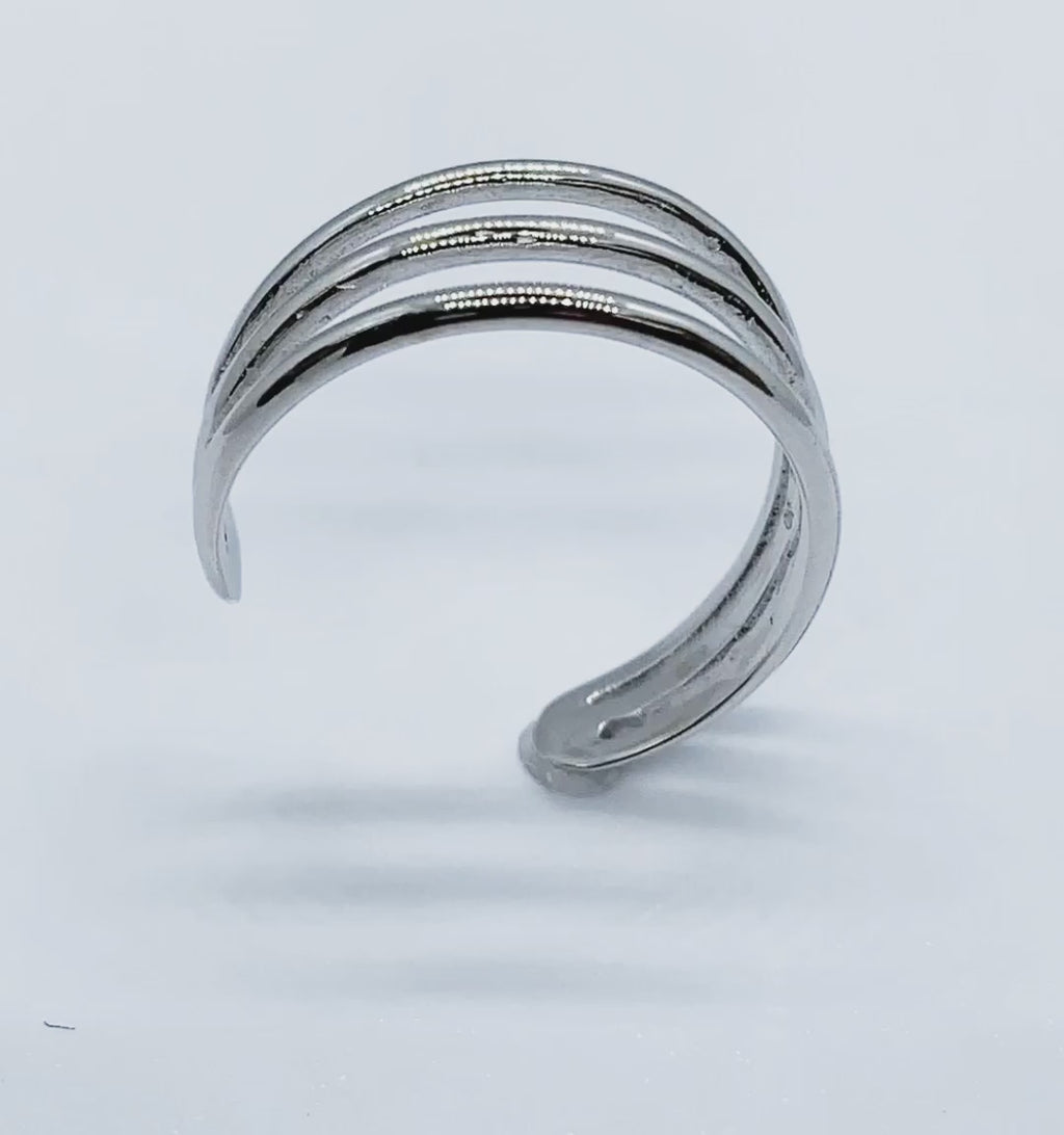 14K Yellow Gold Adjustable Toe Ring – Elegant Three-Row Design with Sparkling Crystals by Perfect for a Touch of Classic Sophistication -