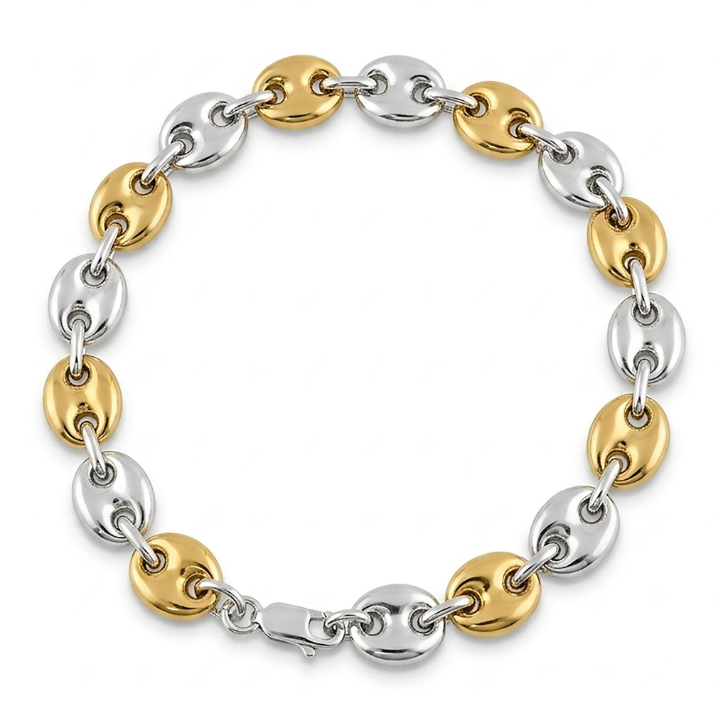 Puff Mariner Two Tone Bracelet - 925 Sterling Silver 8 Inch