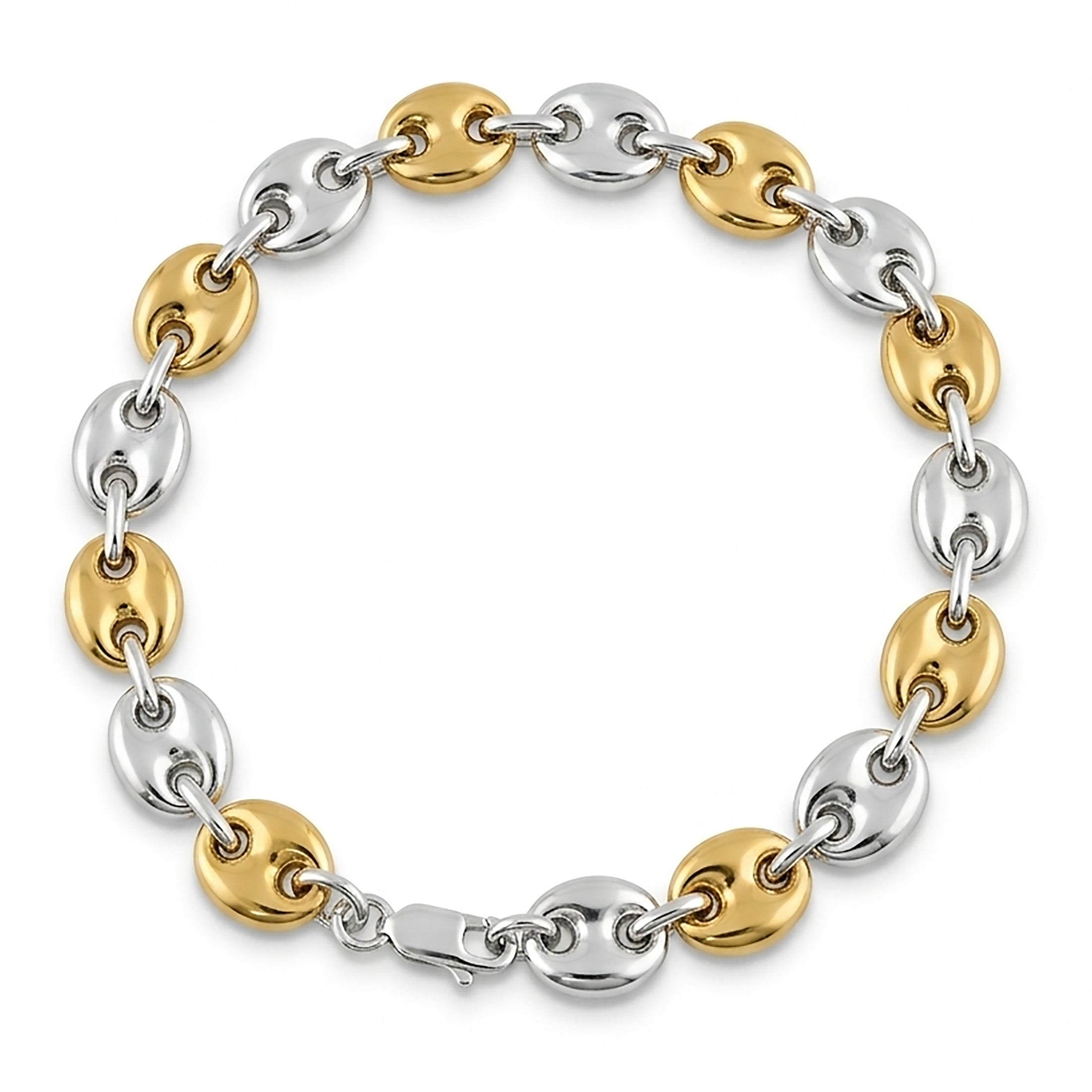 Puff Mariner Two Tone Bracelet - 925 Sterling Silver 8 Inch