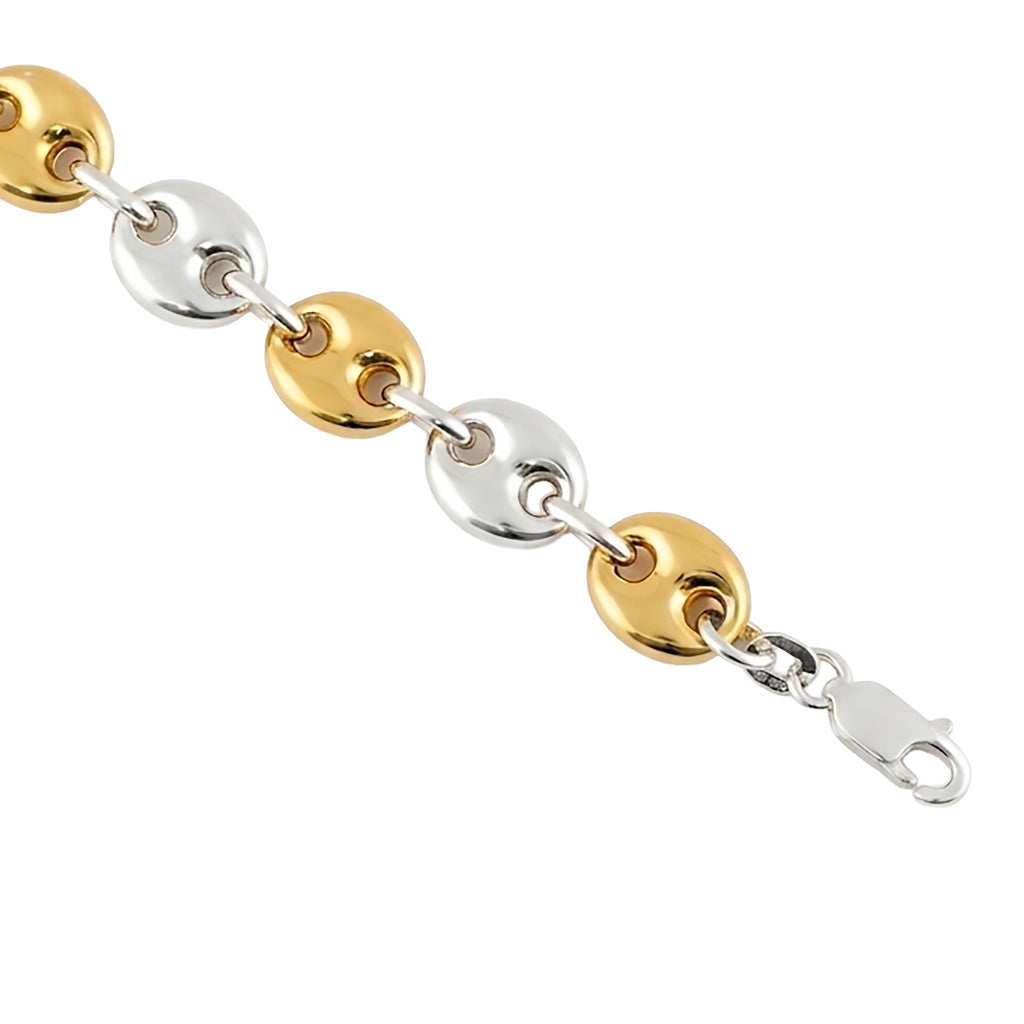 Puff Mariner Two Tone Bracelet - 925 Sterling Silver 8 Inch