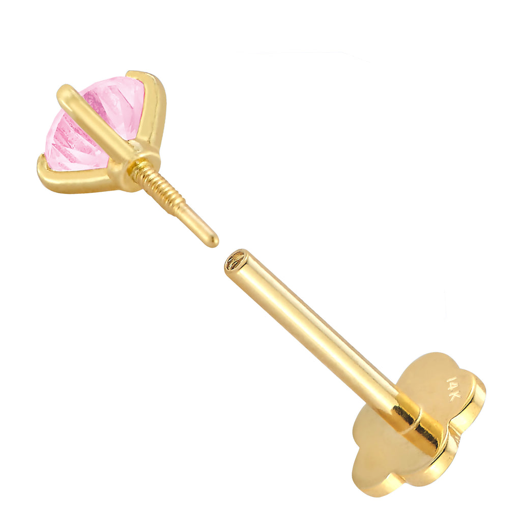 Real 14K Gold Pink CZ Cartilage Piercing - Helix, Tragus, Conch Earring