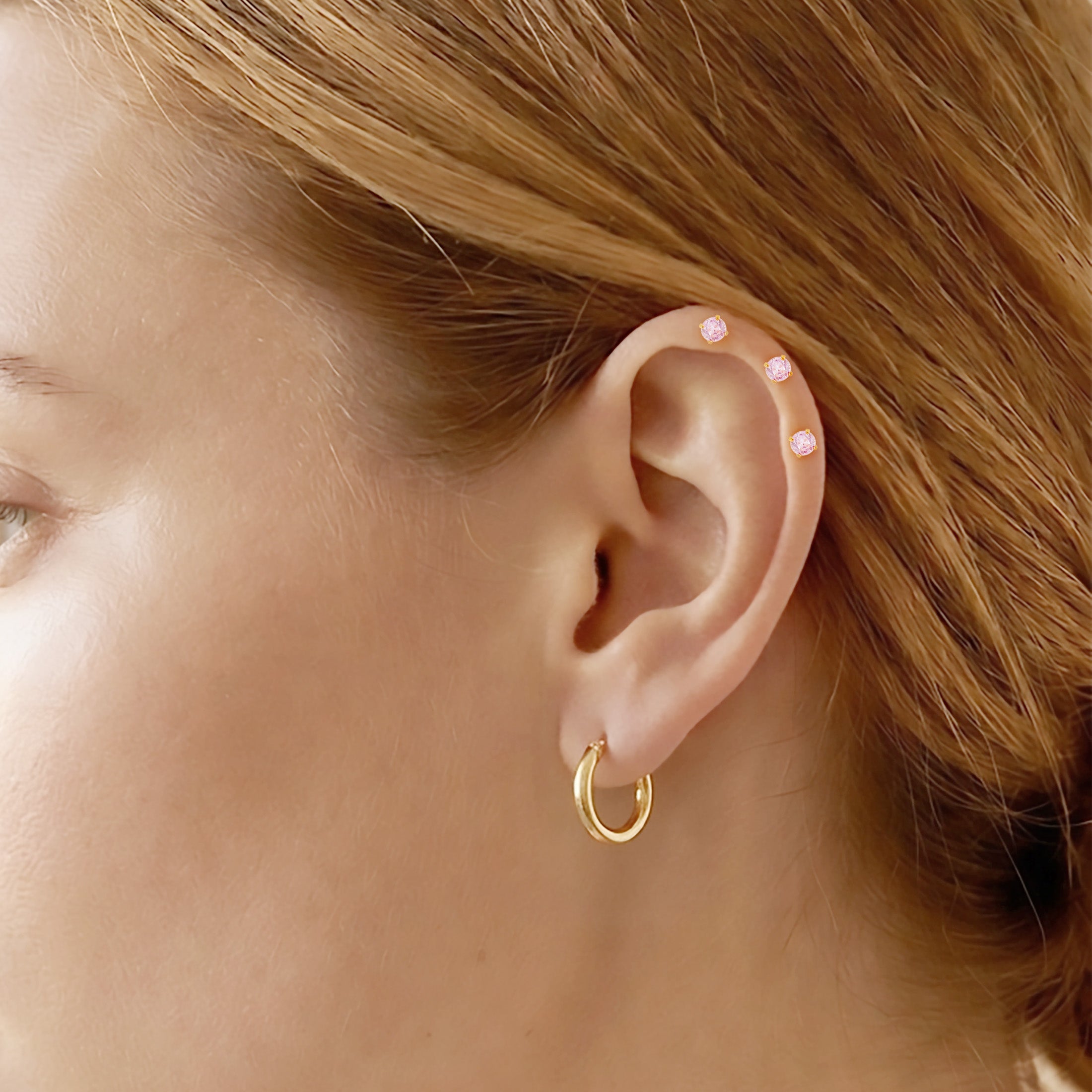 14k gold stud cartilage pink stone earring