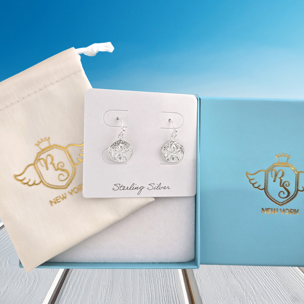 925 Sterling Silver Sand Dollar Dangle Earrings Beach Ocean Jewelry