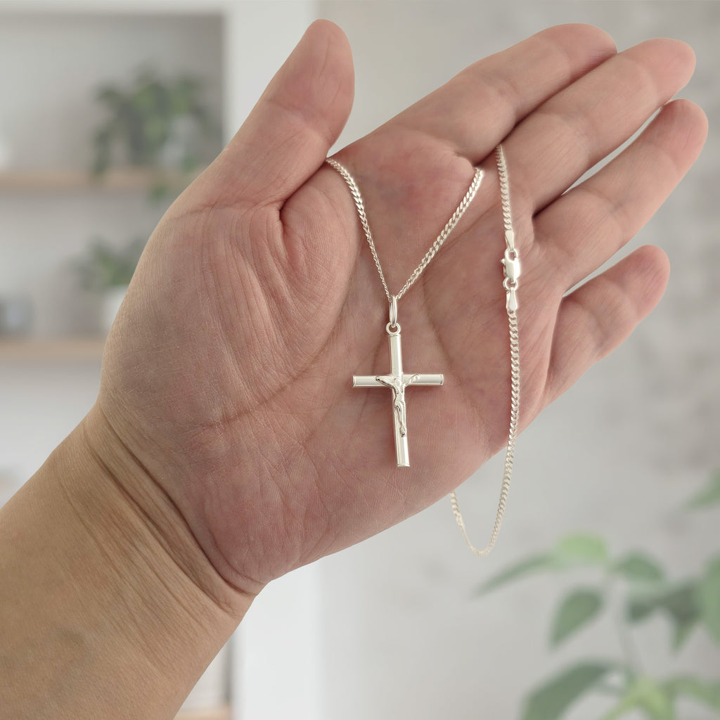 925 Sterling Silver Crucifix Necklace | Unisex Solid Silver Cross Pendant | Religious Christian Jewelry Gift for Men Women