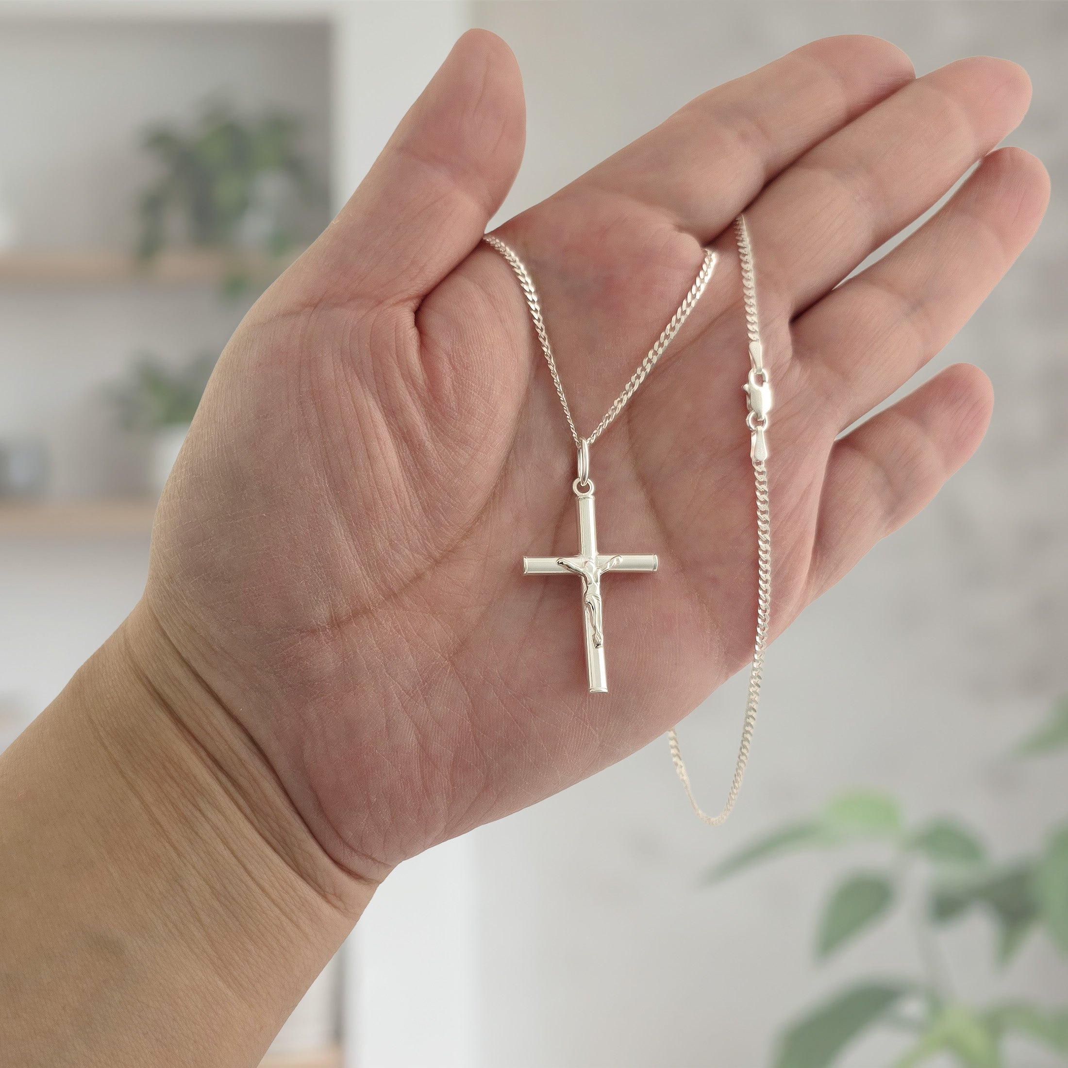 925 Sterling Silver Crucifix Necklace | Unisex Solid Silver Cross Pendant | Religious Christian Jewelry Gift for Men Women