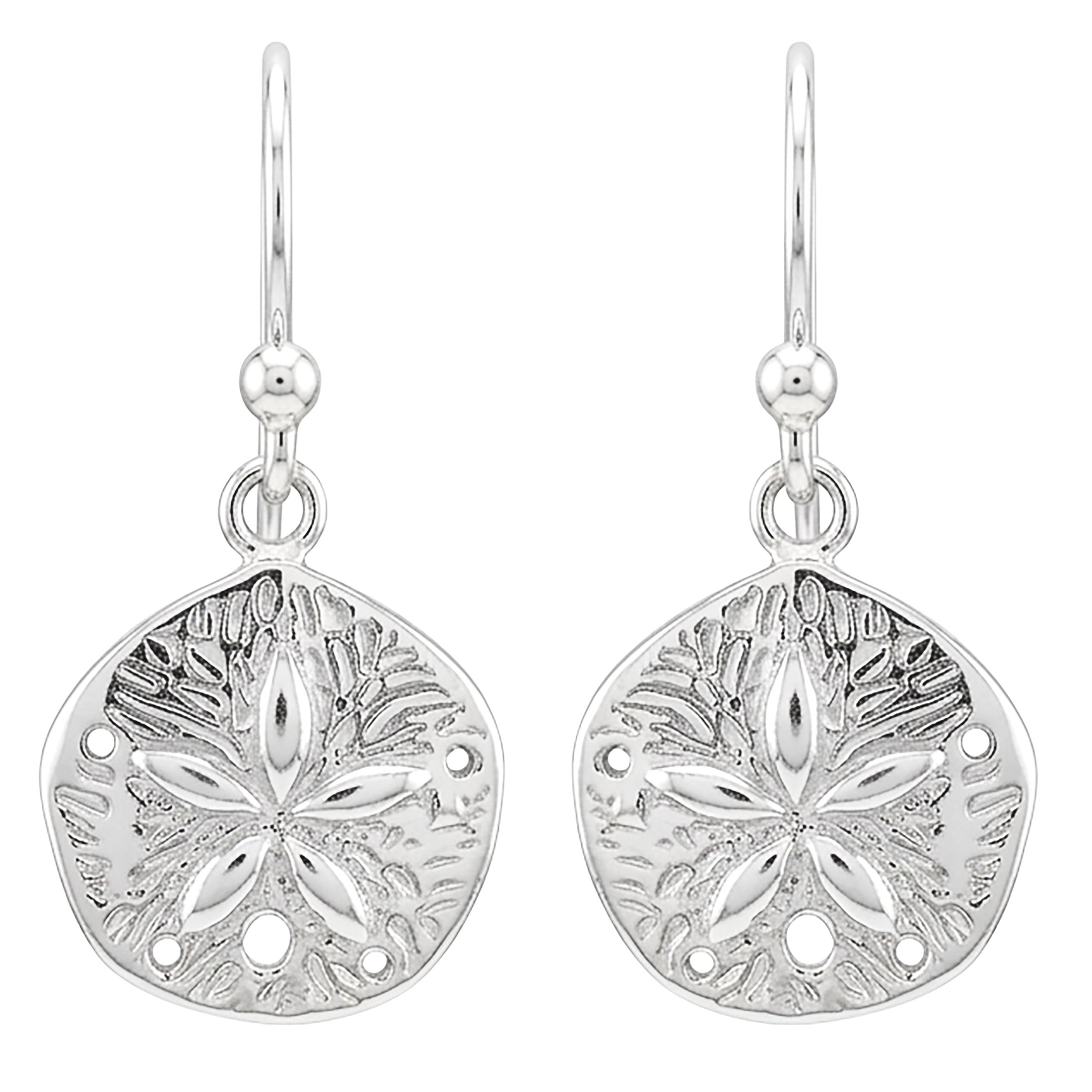 925 Sterling Silver Sand Dollar Dangle Earrings Beach Ocean Jewelry