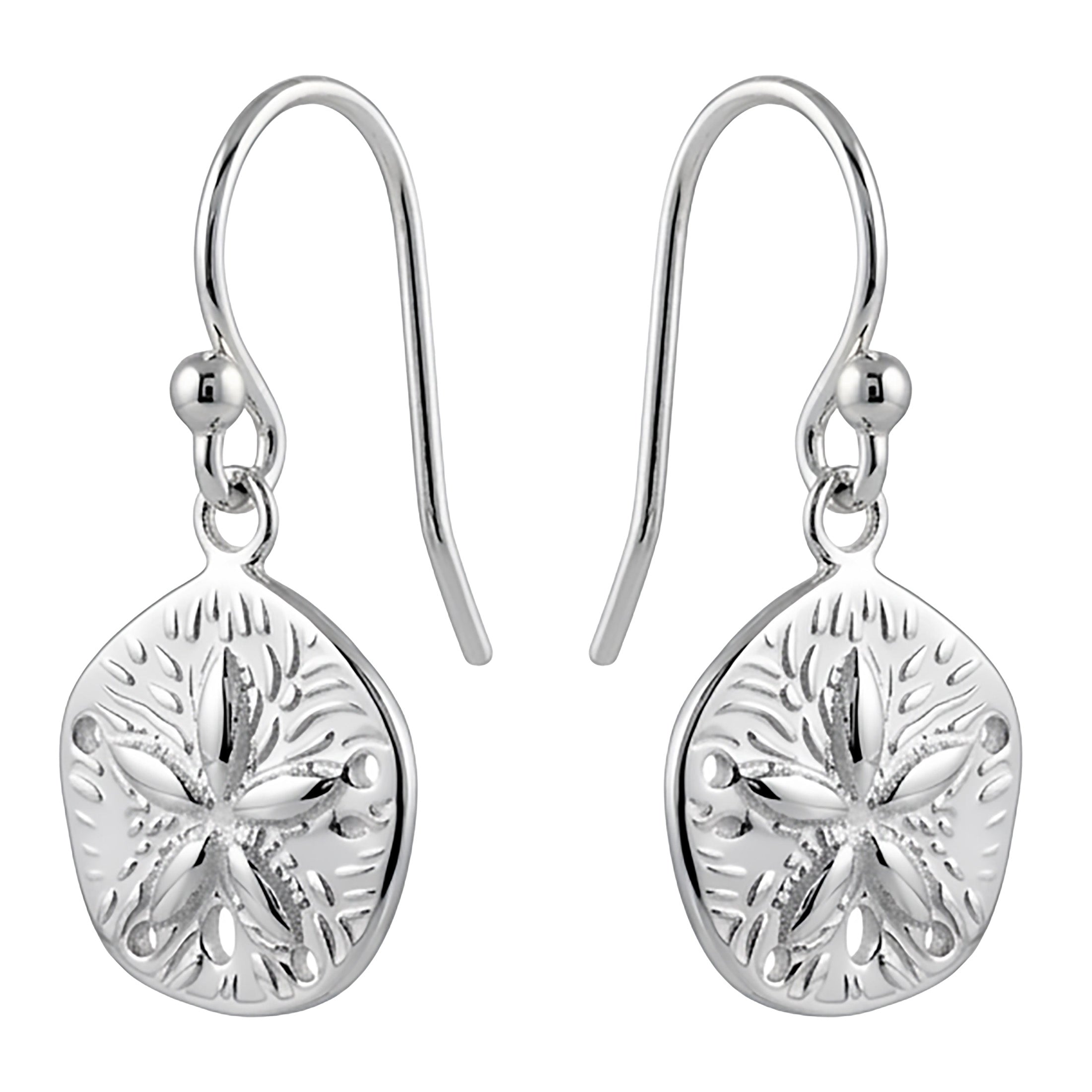 925 Sterling Silver Sand Dollar Dangle Earrings Beach Ocean Jewelry
