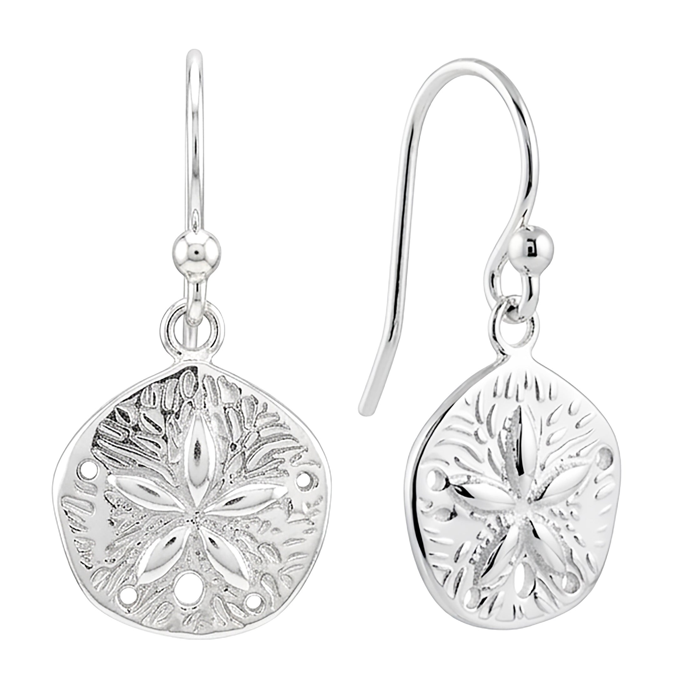 925 Sterling Silver Sand Dollar Dangle Earrings Beach Ocean Jewelry