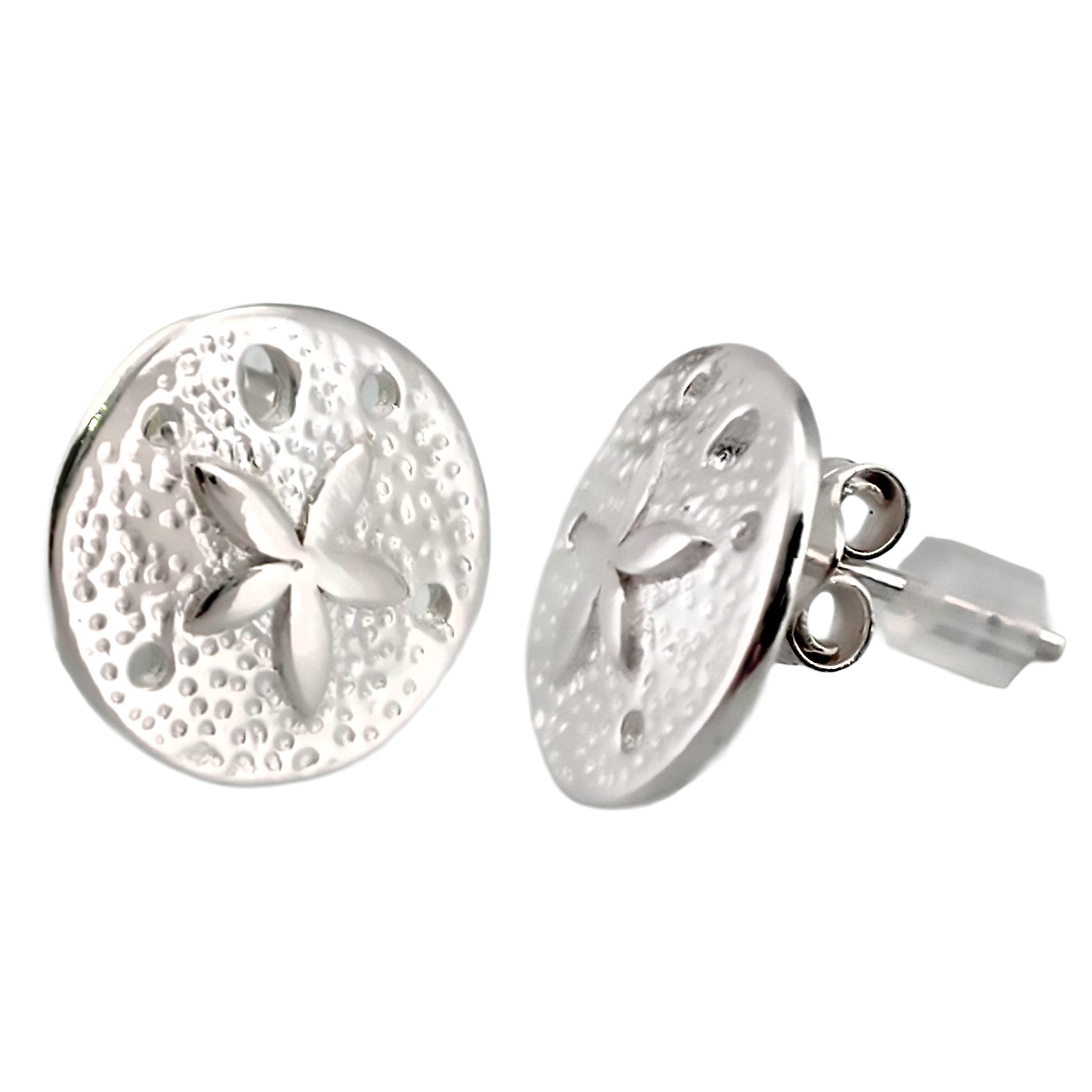 Sand Dollar Stud Earrings Real Sterling Silver 925 12mm=0.47 inch |Beach Jewelry |By Ritastephens