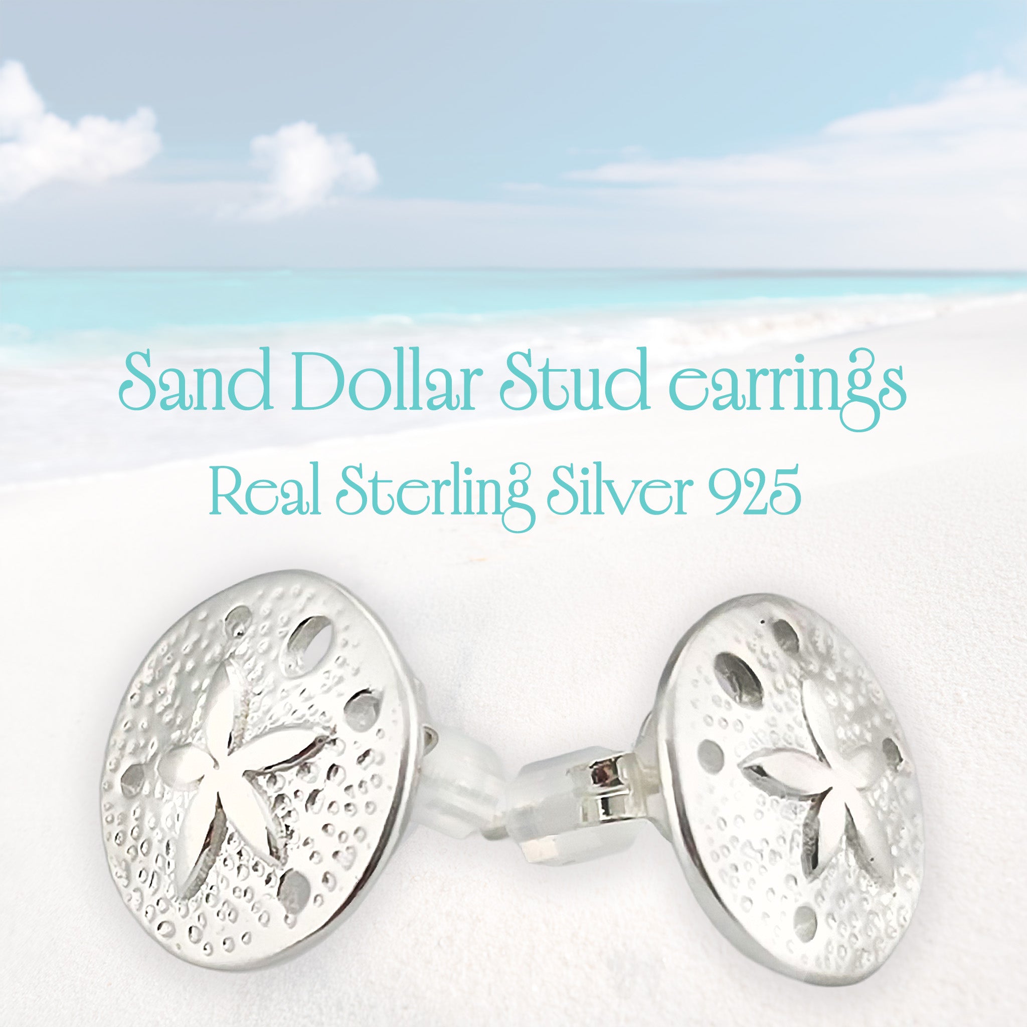 Sand Dollar Stud Earrings Real Sterling Silver 925 12mm=0.47 inch |Beach Jewelry |By Ritastephens