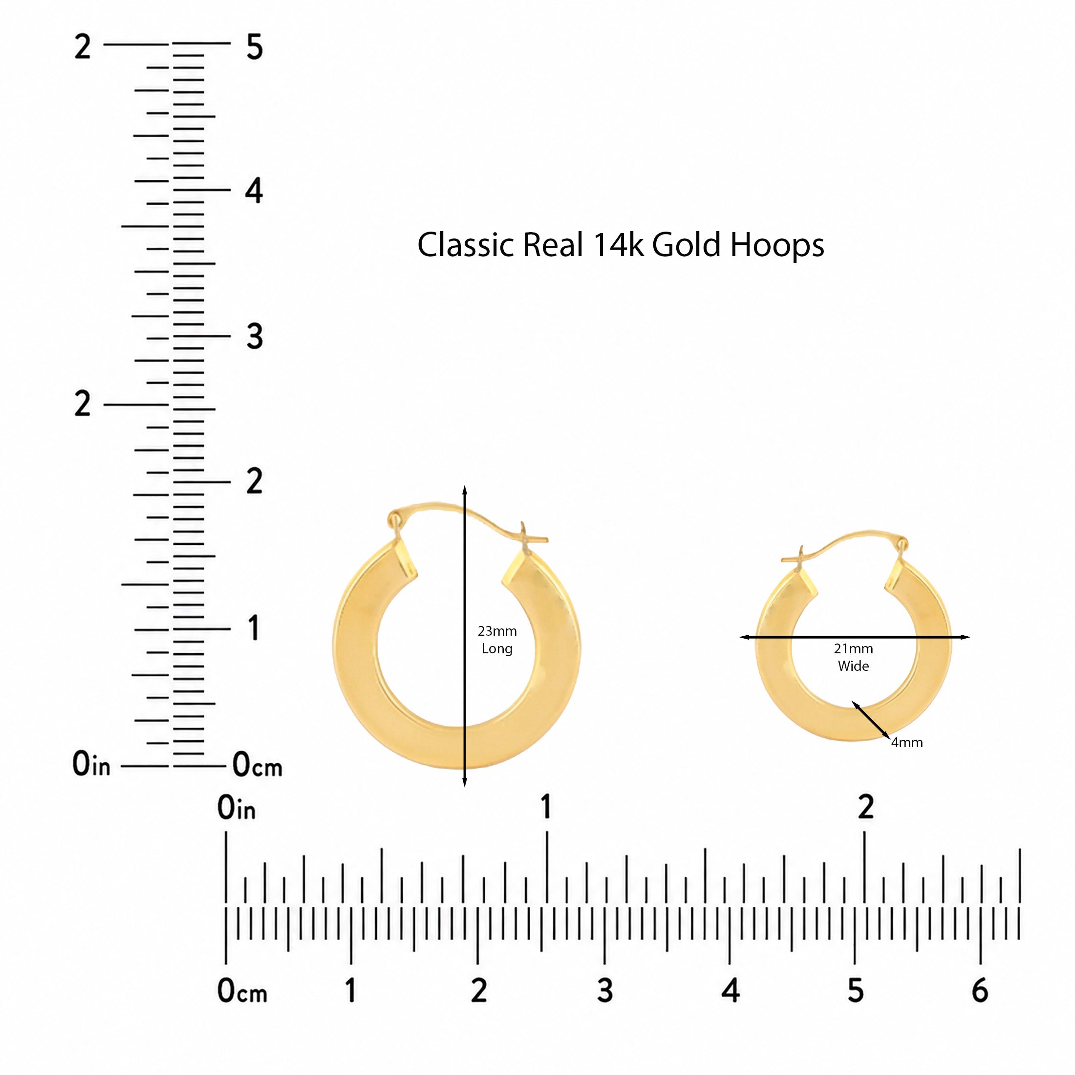 Classic Real 14k Yellow Gold Hoop Earrings (23mm x 4mm)