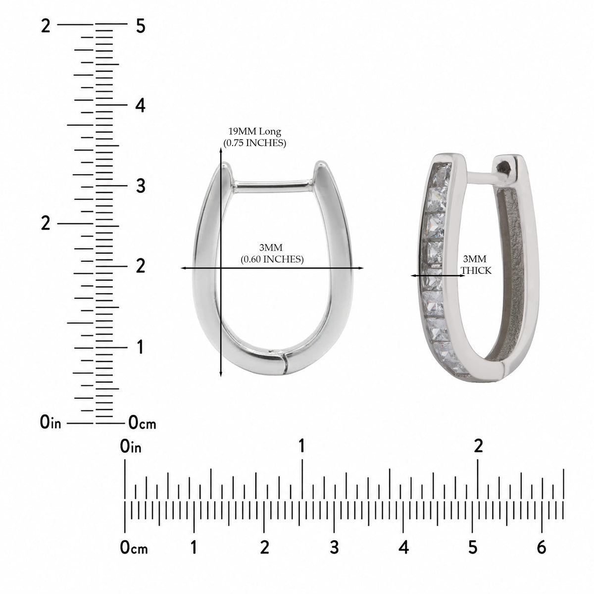 925 Sterling Silver CZ Huggie Hoop Earrings – 19mm Hinged Hoops