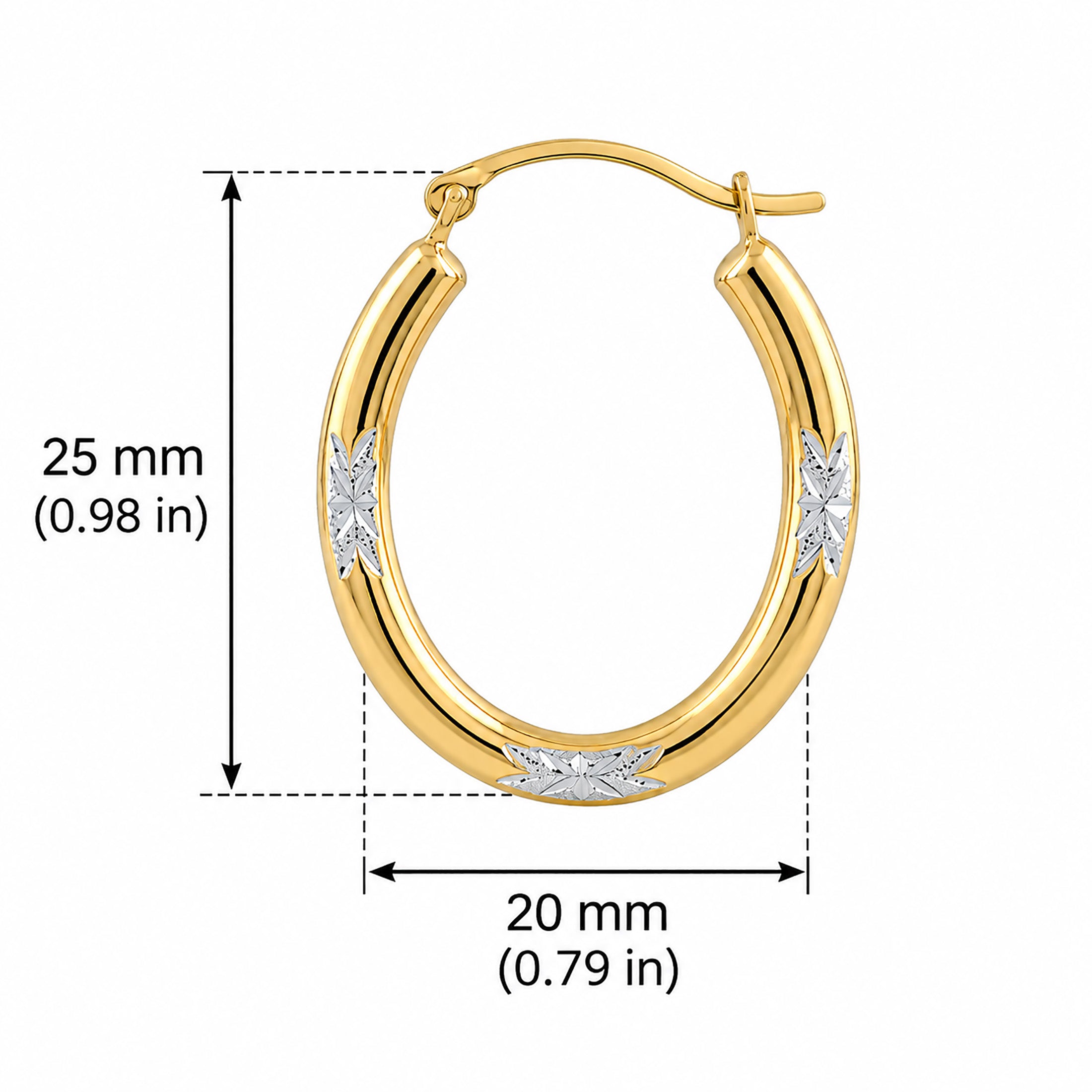 14K Gold Floral Hoop Earrings | 25 mm Oval Hinged Gold Hoops