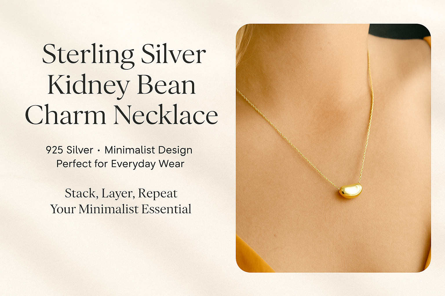 Sterling Silver Kidney Bean Charm Necklace Hero Banner
