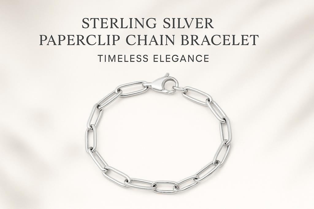 <h3>✨ sterling silver paperclip chain bracelet - modern elegance</h3>
<p><strong>experience timeless sophistication</strong> with our exquisite sterling silver paperclip chain bracelet. this contemporary piece seamlessly blends modern minimalism with classic elegance, making it the perfect accessory for any occasion.</p>
<h4>ðÿ”— key features:</h4>
<ul>
<li>
<strong>premium 925 sterling silver</strong> - genuine, stamped quality you can trust</li>
<li>
<strong>paperclip link design</strong> - modern, elonga
