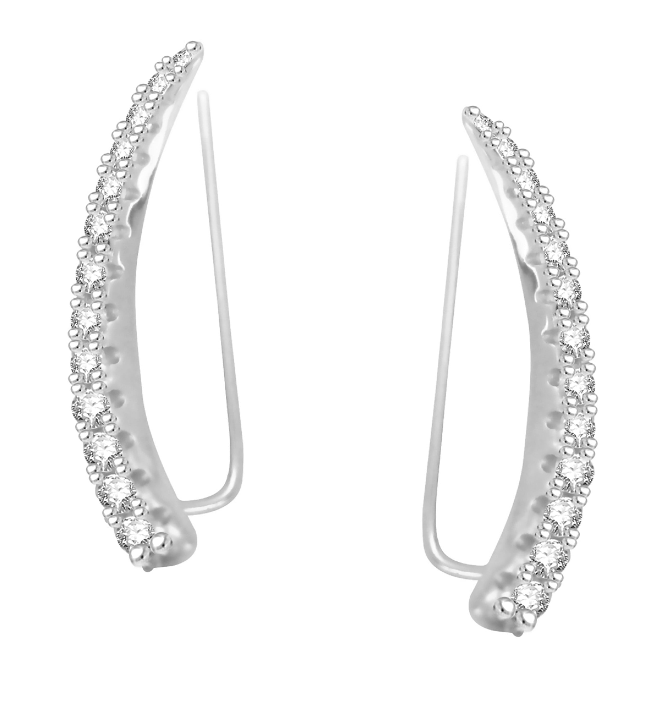 Climber Crawler Earrings 20mm-1 inch long 14K Yellow gold overlay real Sterling Silver 925 CZ