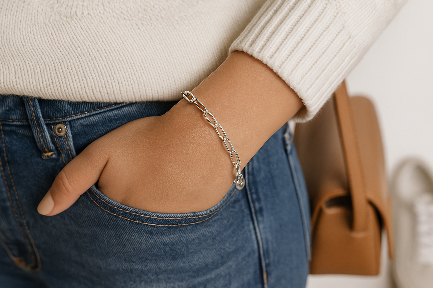Paper clip style bracelet sterling silver for Casual Styling
