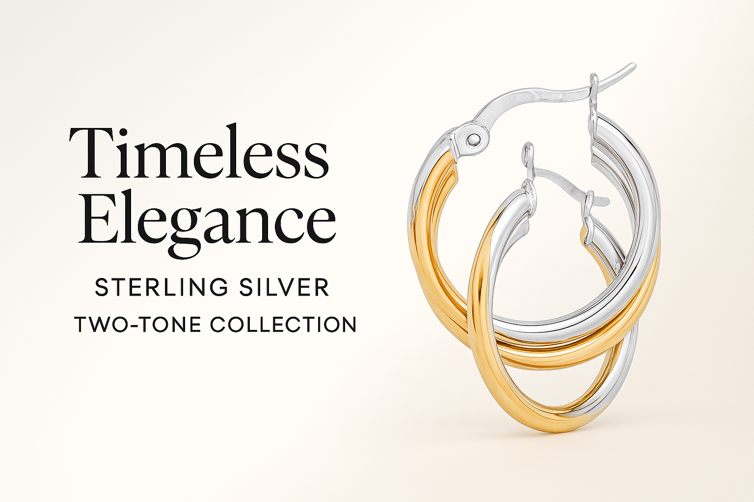 Two-tone intertwined sterling silver hoop earrings, available in three sizes