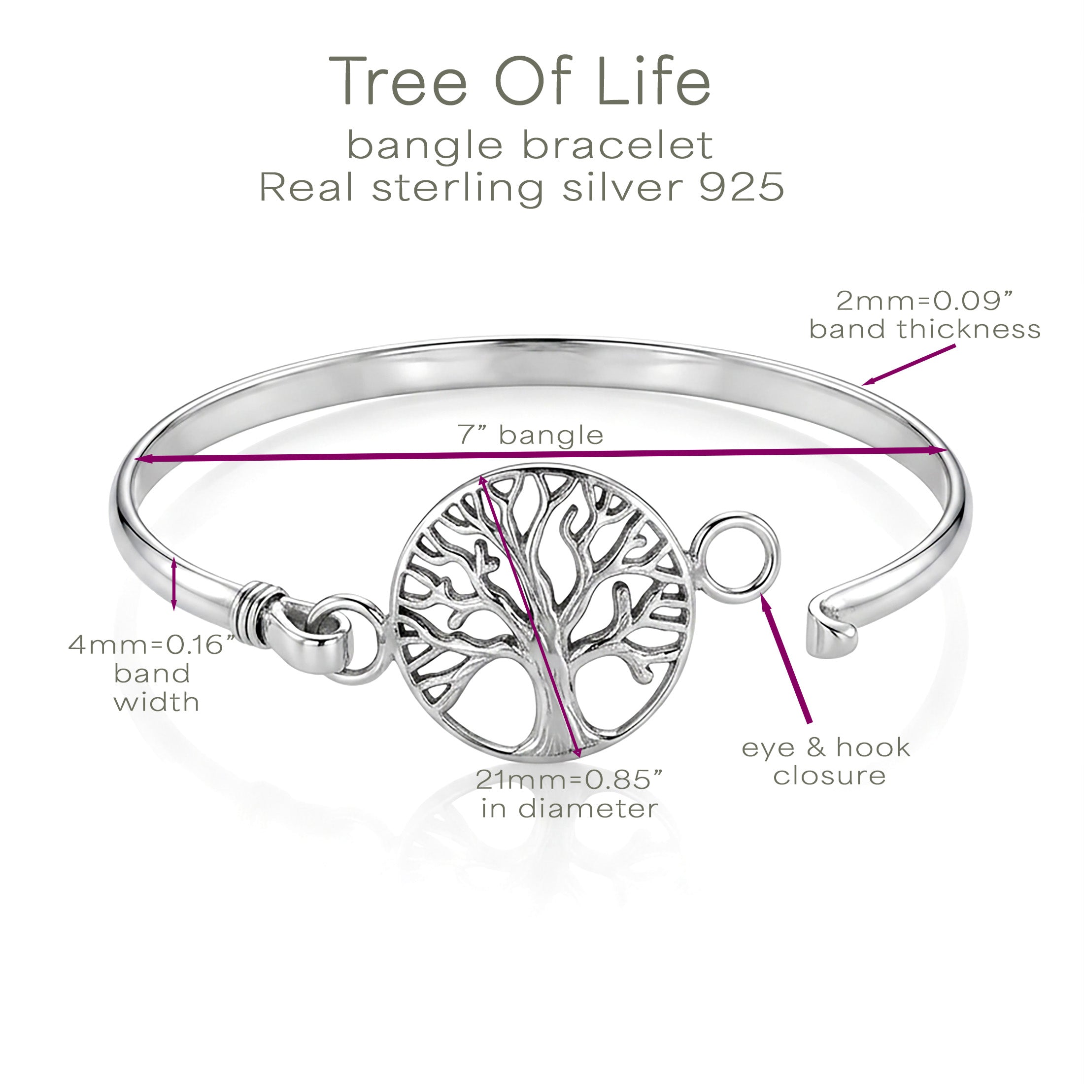 Tree of Life Bangle Bracelet | 925 Sterling Silver
