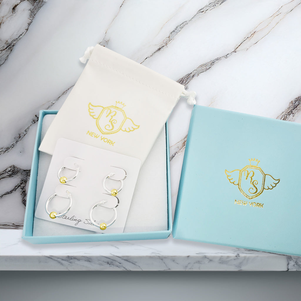 Gold Plated Sterling Silver Hoop Earrings 14mm 18mm and gift set