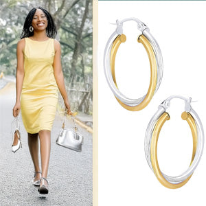 Ritastephens Two Tone Intertwined Hoop Earrings Sterling Silver 925 Yellow Gold Tone 20mm 25mm 30mm