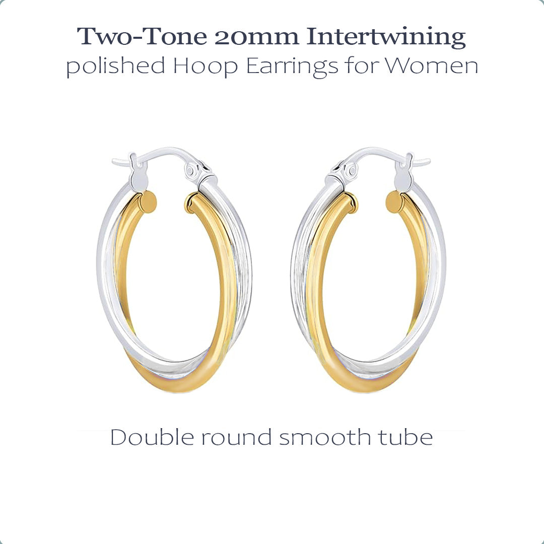 Ritastephens Two Tone Intertwined Hoop Earrings Sterling Silver 925 Yellow Gold Tone 20mm 25mm 30mm