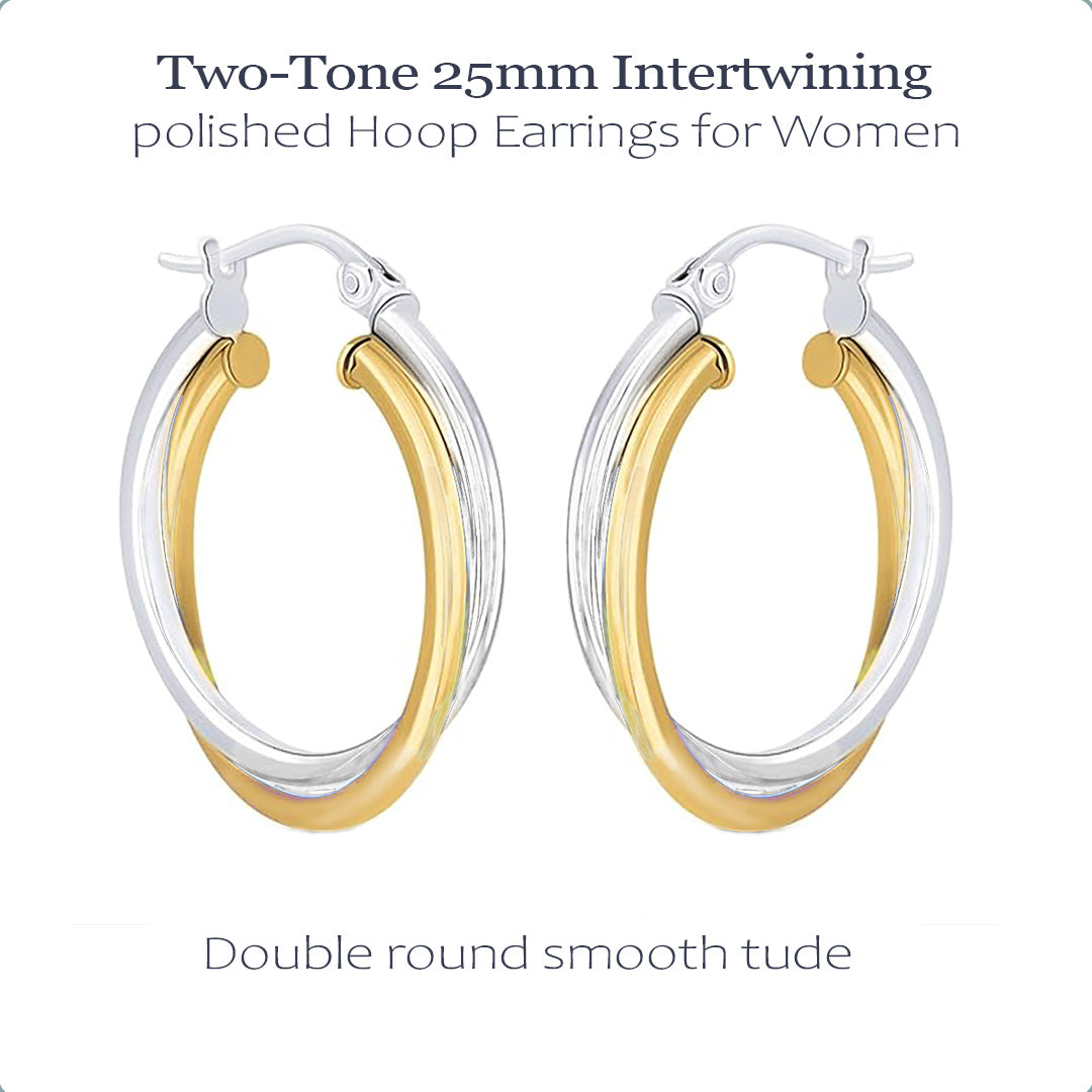 Ritastephens Two Tone Intertwined Hoop Earrings Sterling Silver 925 Yellow Gold Tone 20mm 25mm 30mm