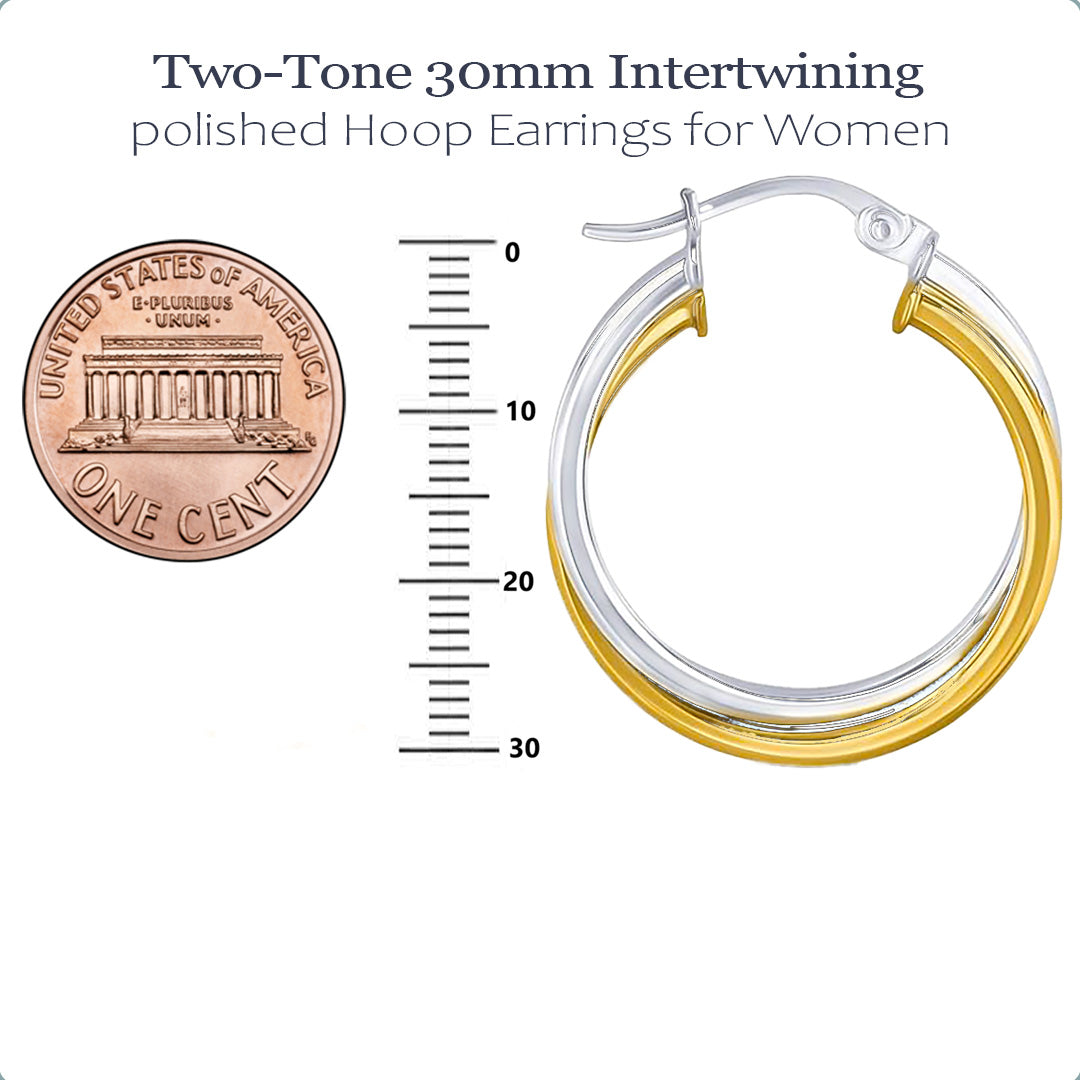 Ritastephens Two Tone Intertwined Hoop Earrings Sterling Silver 925 Yellow Gold Tone 20mm 25mm 30mm