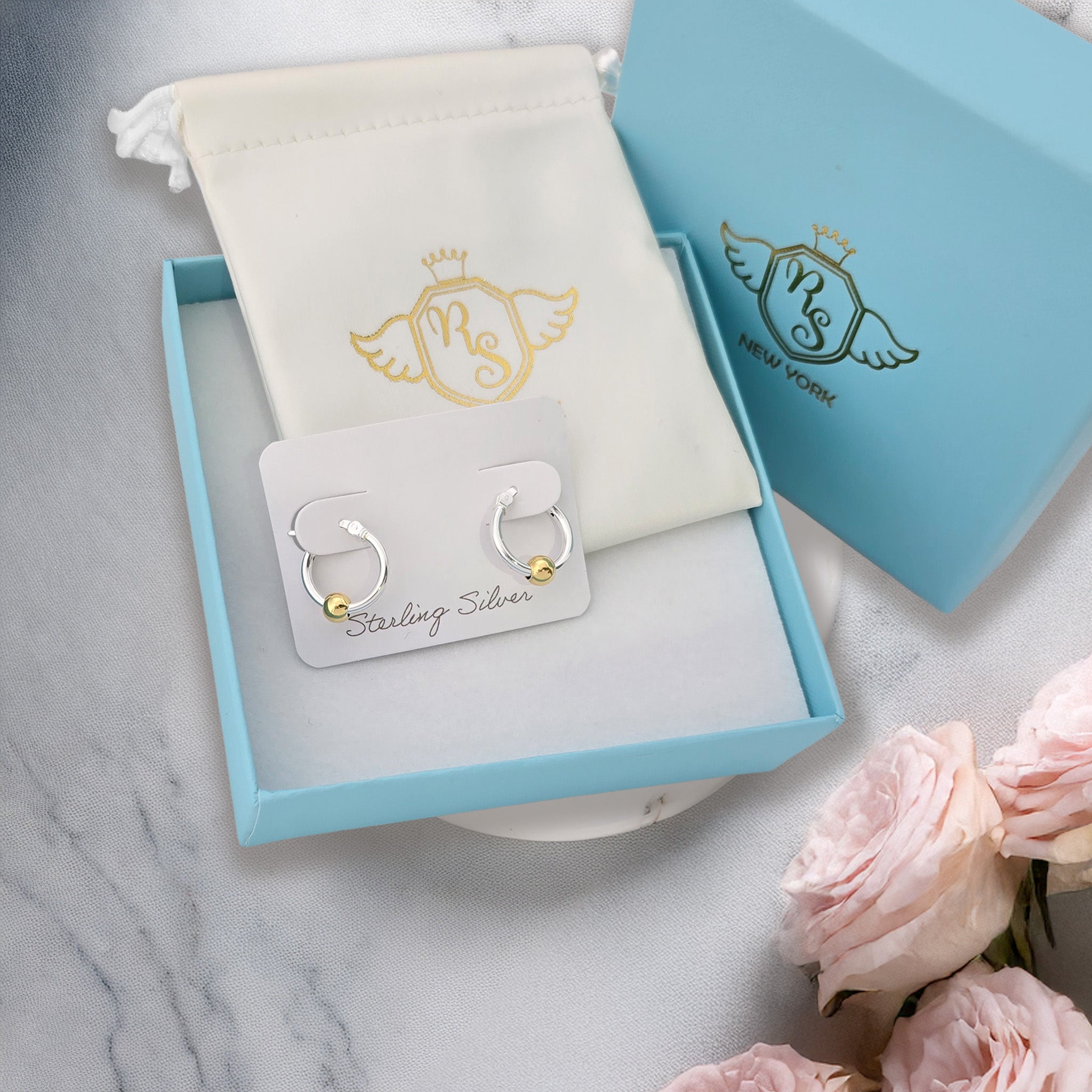Gold Plated Sterling Silver Hoop Earrings 14mm 18mm and gift set