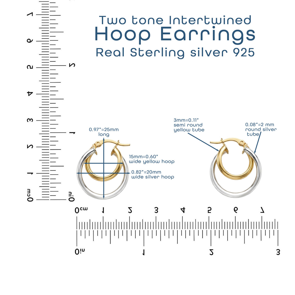 925 Sterling Silver Two Tone Intertwined Hoop Earrings – Gold & Silver Double Hoops