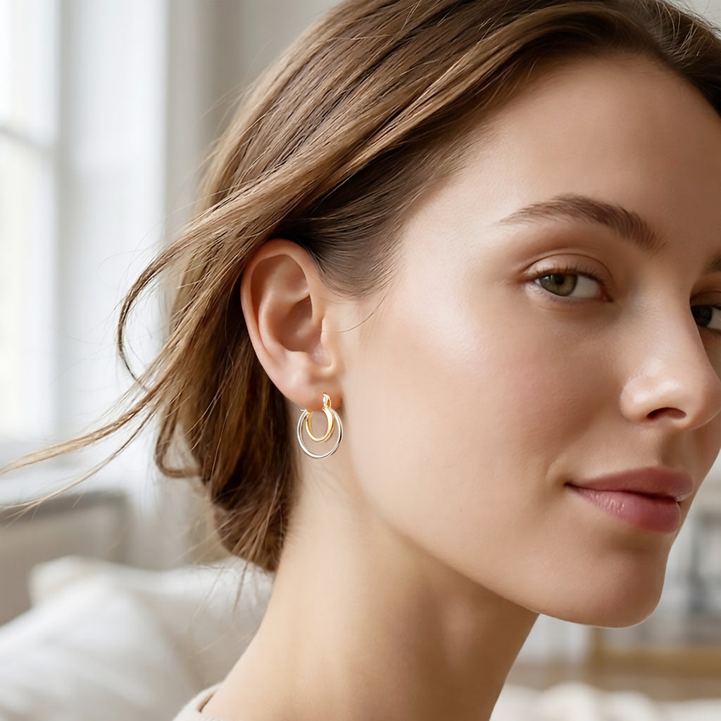 925 Sterling Silver Two Tone Intertwined Hoop Earrings – Gold & Silver Double Hoops