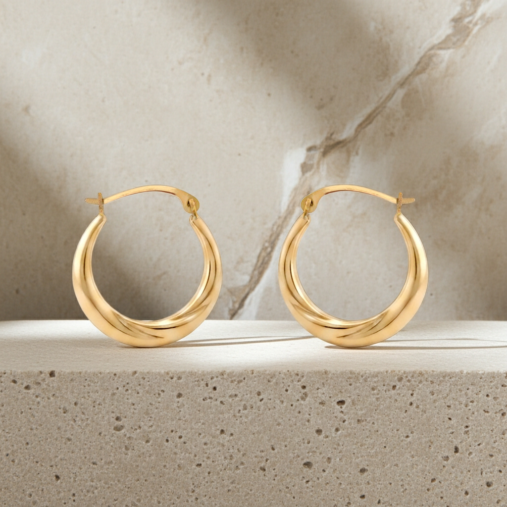 10K Solid Gold Twisted Hoop Earrings | 17.5mm Snap Closure Hoops