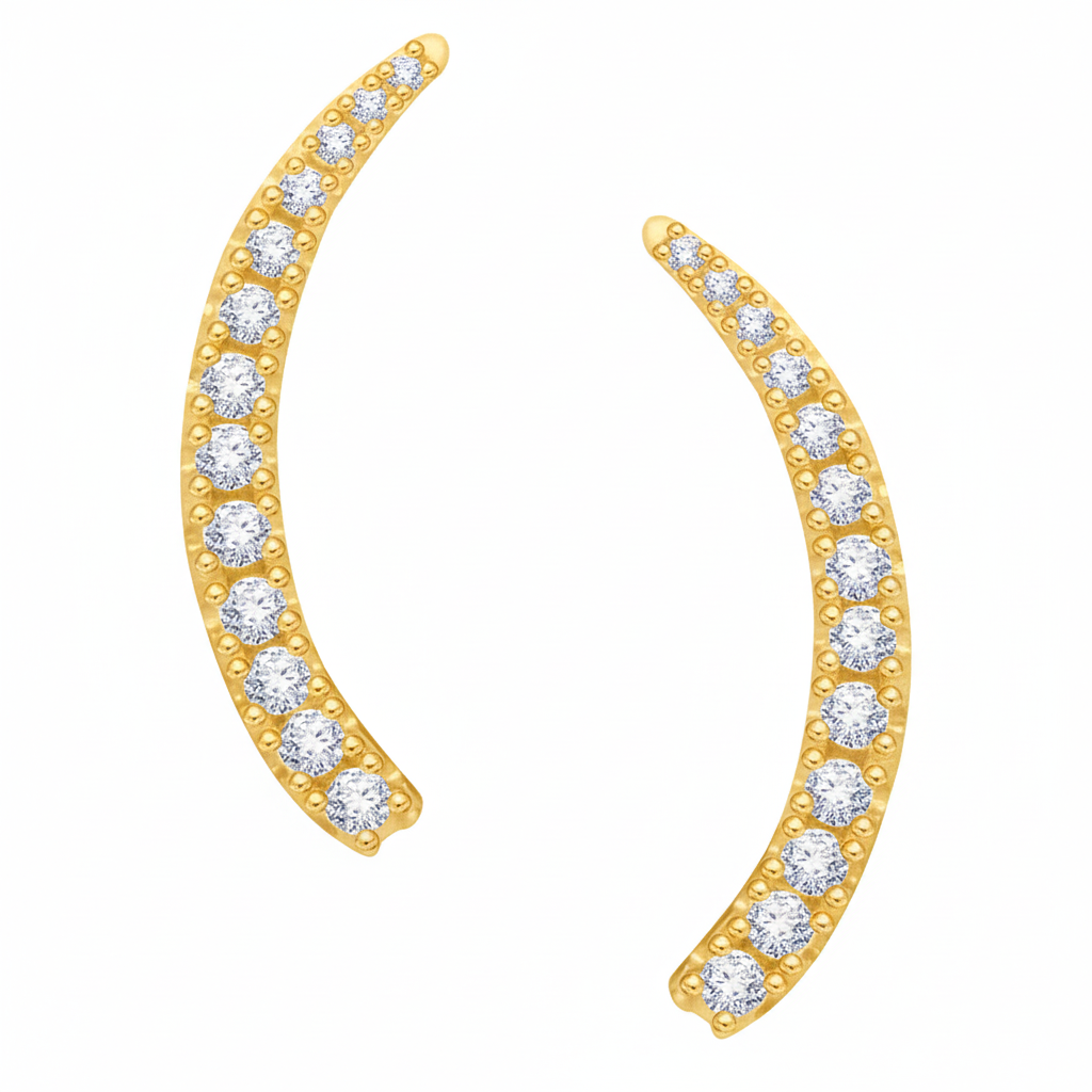 Yellow Gold Ear Climber Earrings with Clear CZs