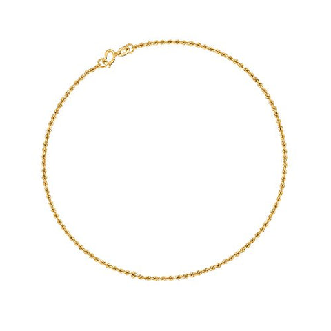 10K Yellow Gold Rope Ankle Anklet 10 Inches 1.25 Mm