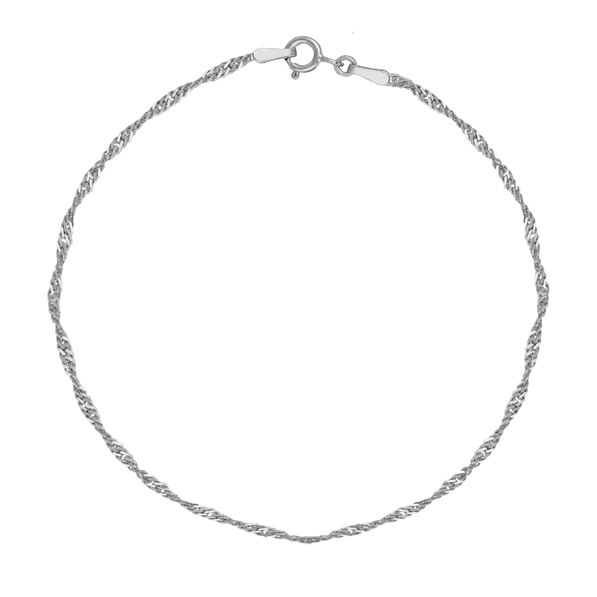 Ritastephens Elegant 10K White Gold Singapore Chain Anklet - Delicate 1.5mm Ankle Bracelet, 10-Inch of Timeless Style